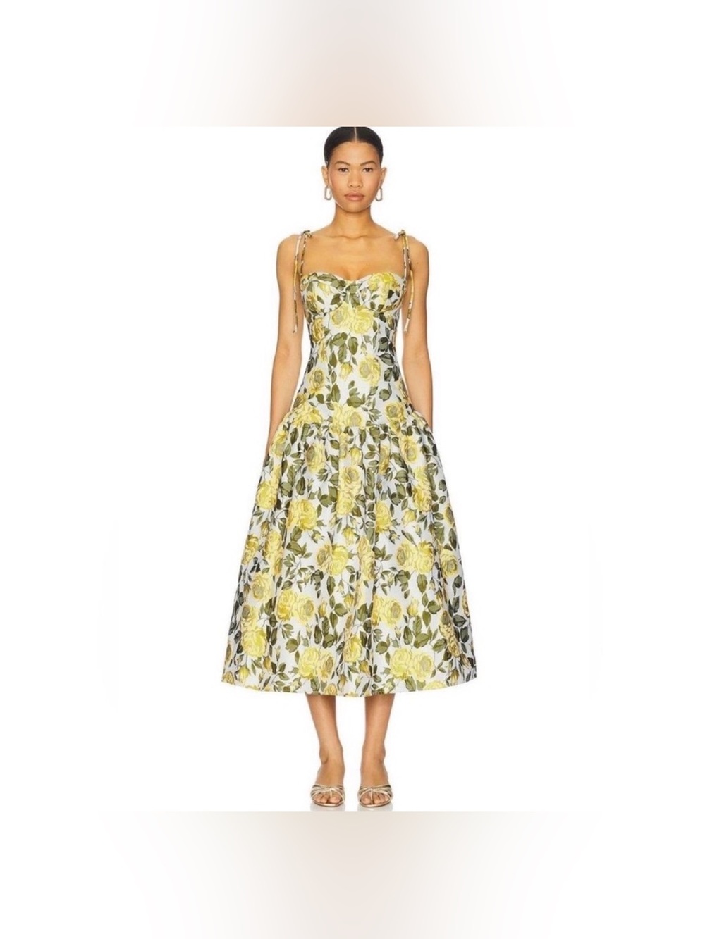 Katie May Dee Midi Dress Floral Green Yellow Large